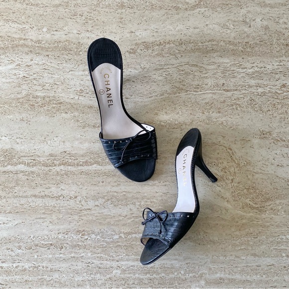 CHANEL Shoes - Vintage Chanel CC Bow Sandal Mule Heels